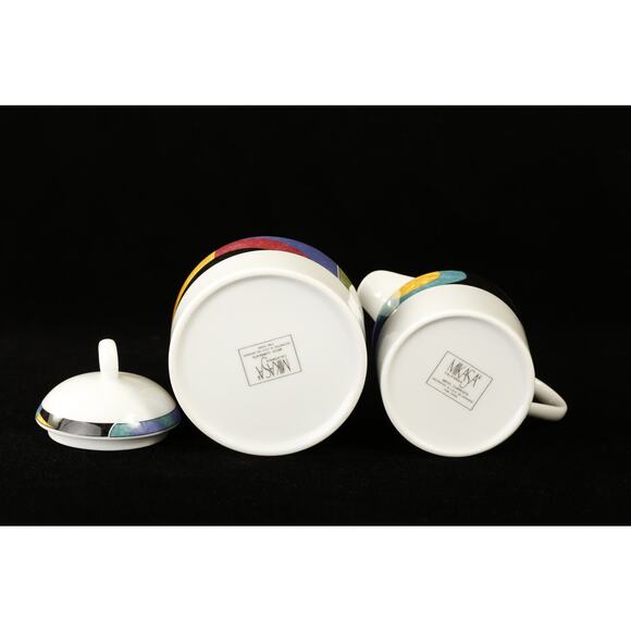 90s Creamer & Lidded Sugar in Mikasa Currents Pattern - Picture 6 of 9